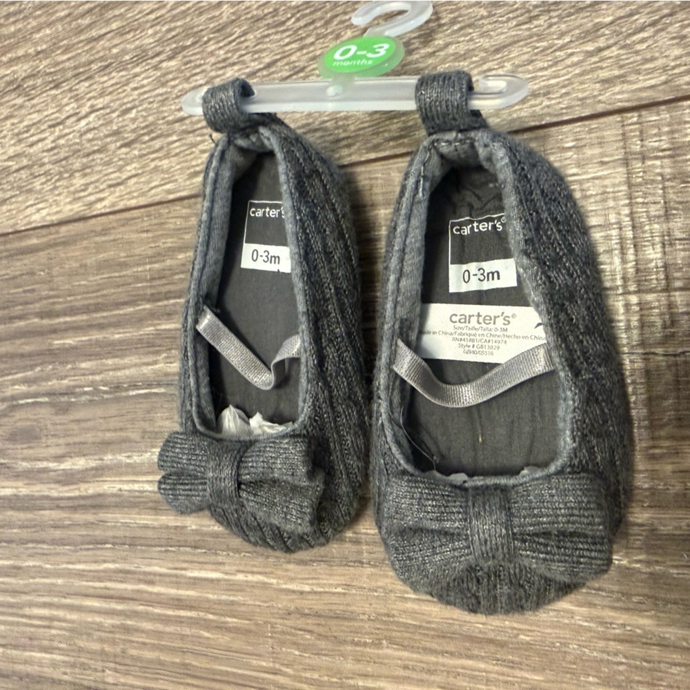 CARTER'S Baby Girls Cable Knit Ballet Flat w/ Bow CRIB SHOE Gray 0-3 months - Picture 3 of 3